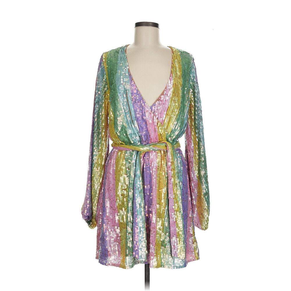 Show Me Your Mumu Wear Me Out Dress In Rainbow Stripe Sequins S - Picture 7 of 13